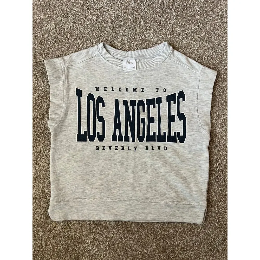 Zara Kids Los Angeles Sleeveless Sweatshirt Vest Gray Size 7